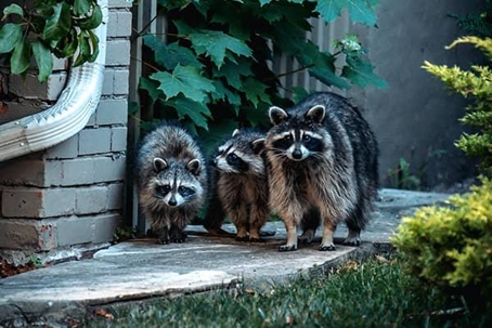 Several raccoons on the street